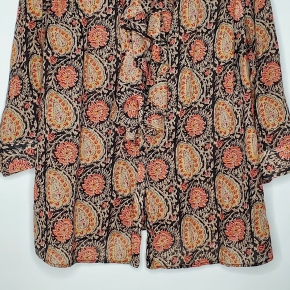 Lauren Ralph Lauren Paisley Print Ruffle Blouse Size 1X Button Front Shirt Femme - Picture 5 of 13